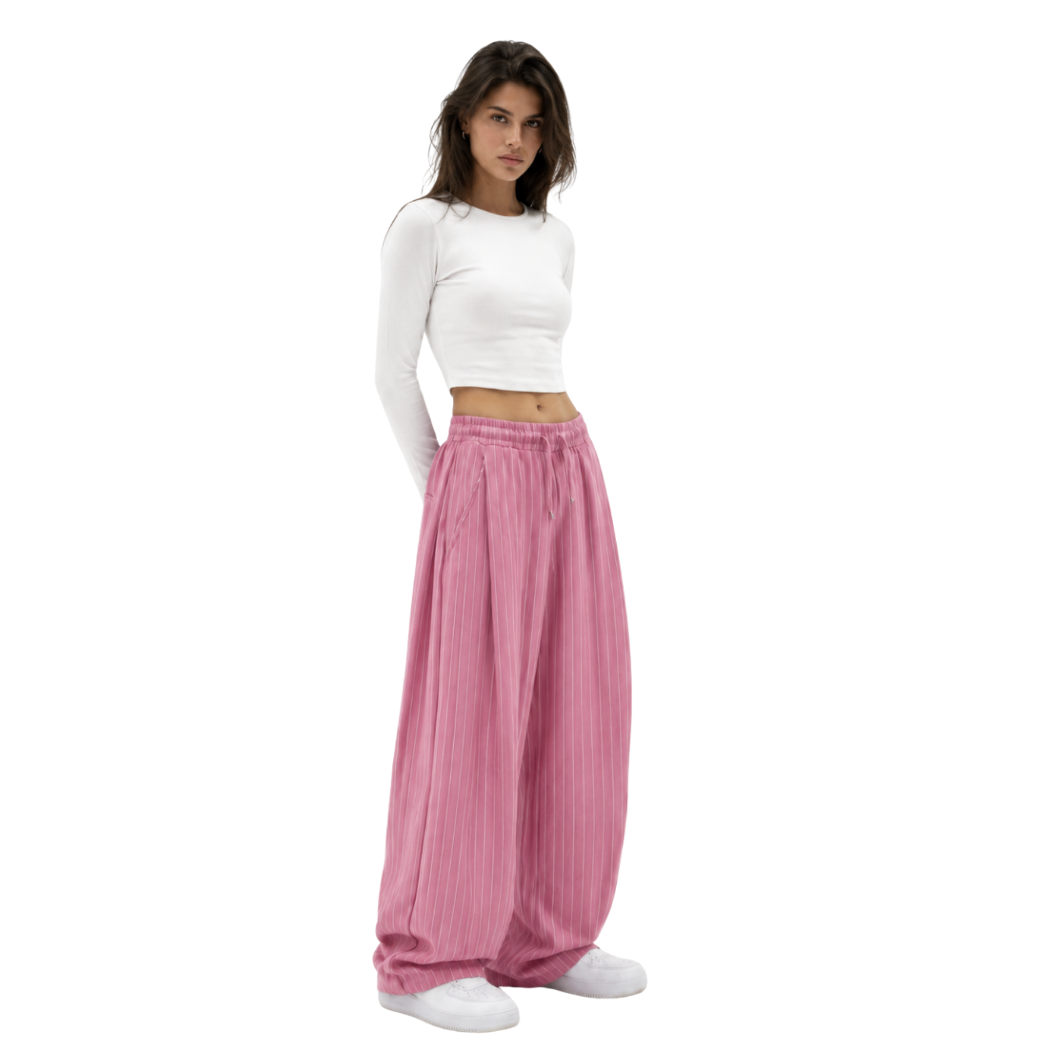 Pinstripe Two Tuck Pants (Pink)